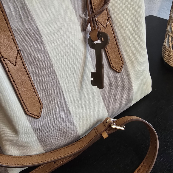 Fossil Women's Neutral Striped Sydney Satchel Crossbody Bag - Picture 2 of 9